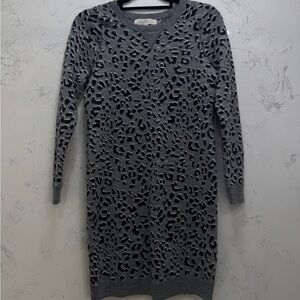 LOFT Black and Gray Animal Print Long Sleeve Sweater Dress